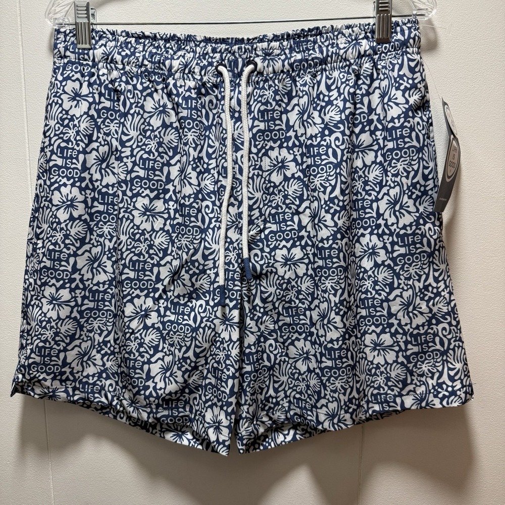 Life‎ is Good Swim Trunks Mens Size Medium All Over Print UPF 50 Lined NEW